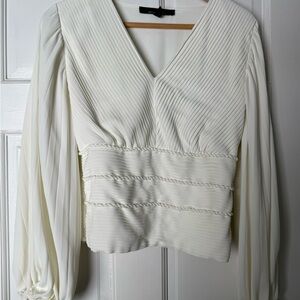 White House Black Market Cream Pleated Blouse